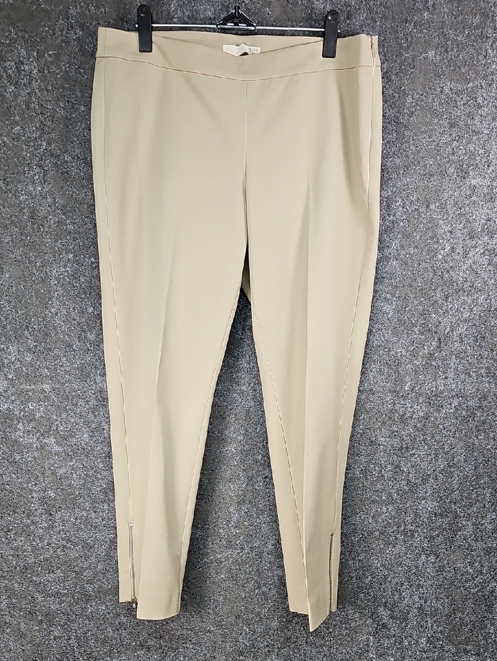 Eileen Fisher Slim Pant, Stretch Cotton Twill, Side Zip, Khaki, Size Medium, NEW
